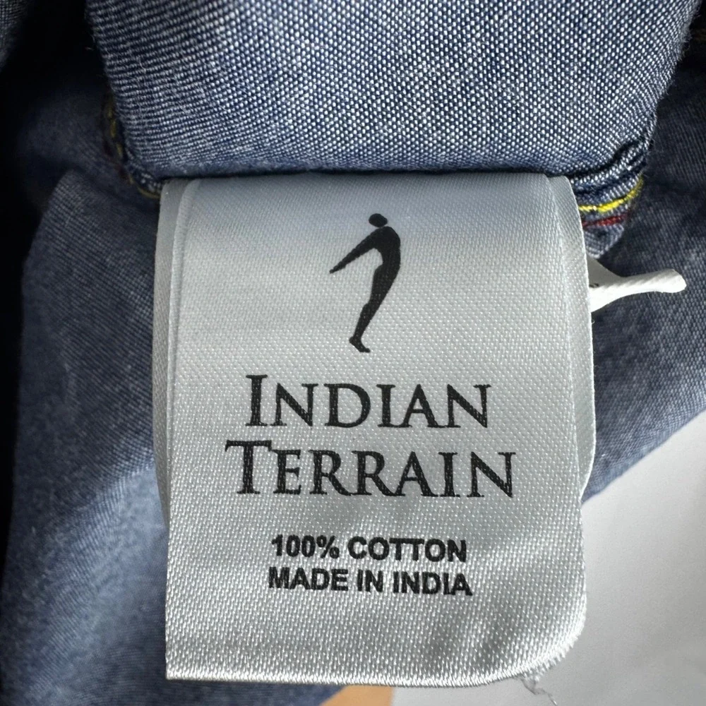 Indian Terrain Mens Sz Medium Slim Fit Vintage‎ Button Down Indigo Blue Shirt